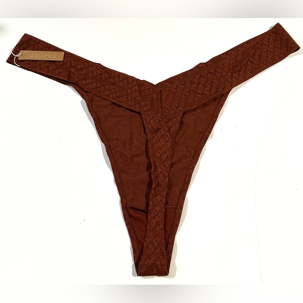 SKIMS Kim Kardashian Skims Logo Mesh Thong Panty Saffron Rust Womens Plus Sz 4X - Picture 5 of 7